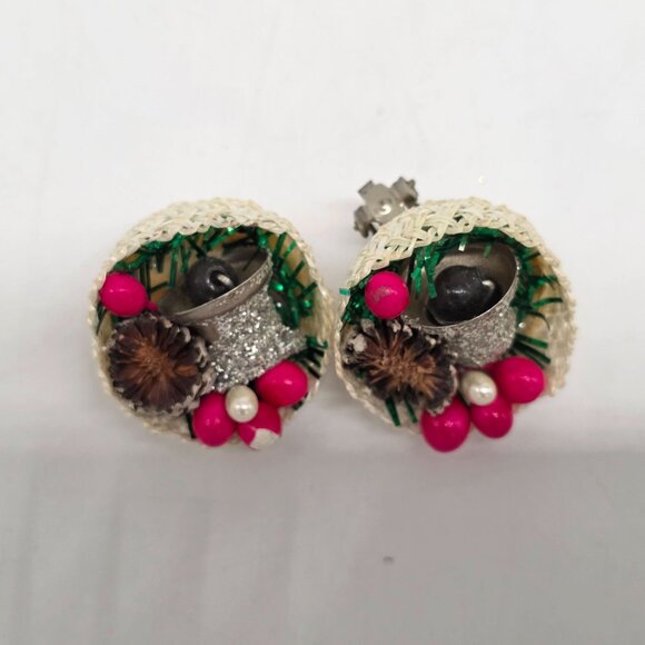 Vintage Christmas Clip-On Earrings With Bells & Glitter Accents - Picture 7 of 7